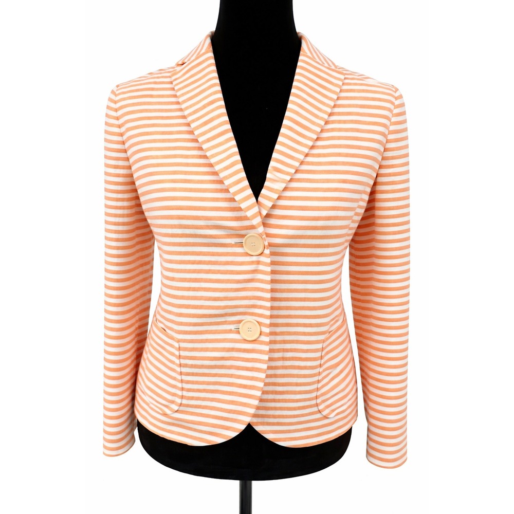 Akris Punto Womens Single-Breasted Blazer Size 8 Orange Stripe Linen Blend